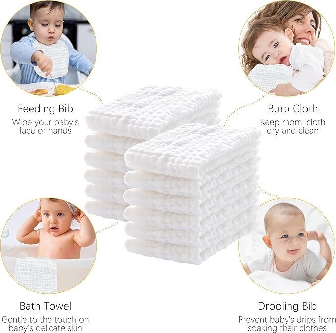 12-Pack Muslin Burp Cloths - Image 3
